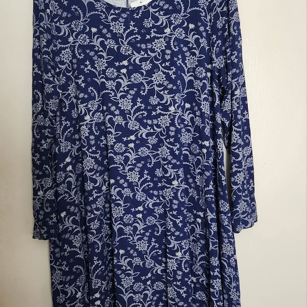 Woman Within Blue 3/4 Sleeve Sweater Dress